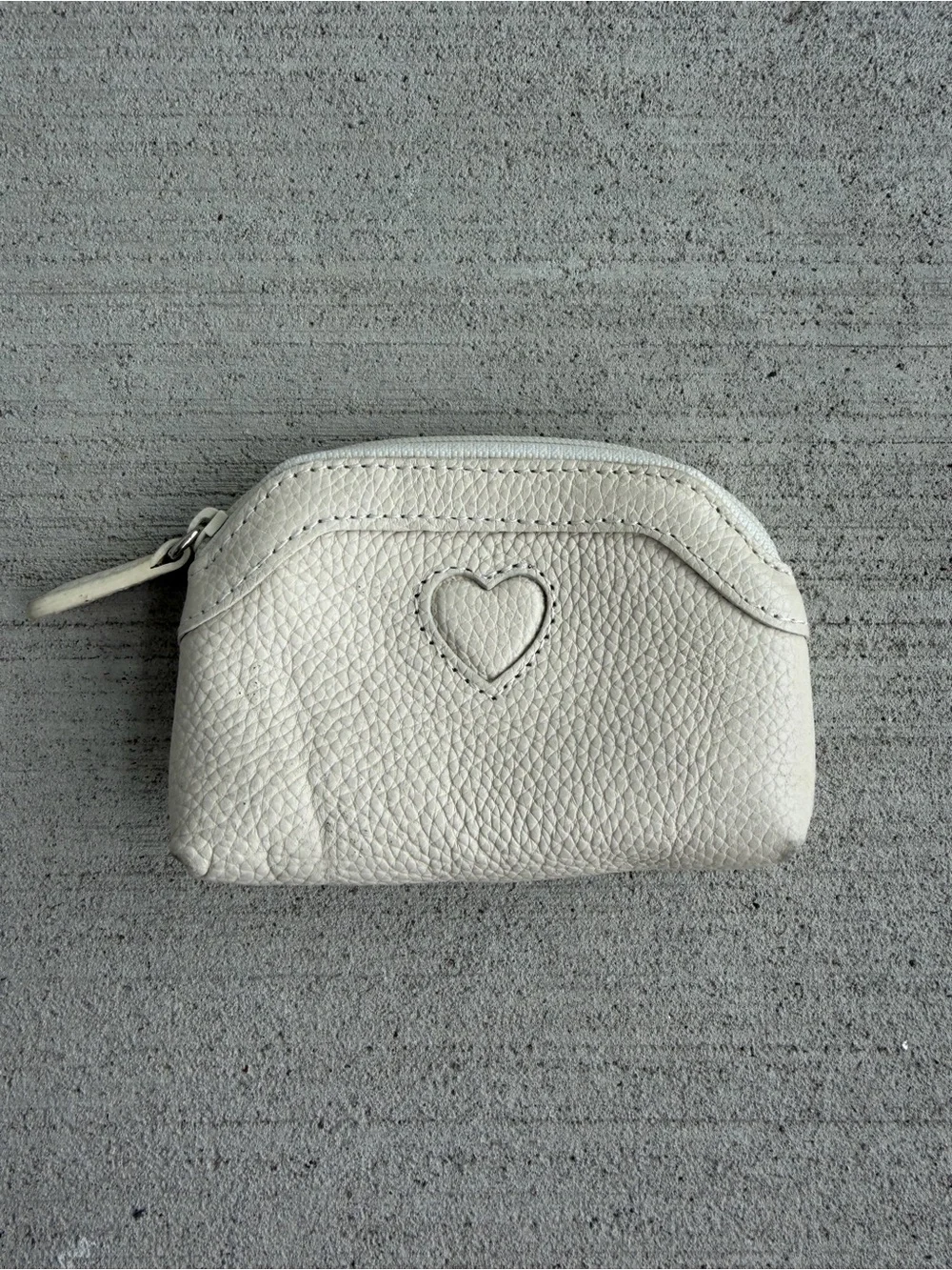 Vintage Brighton White Genuine Leather Coin Purse Heart Zip Wallet Change Pouch